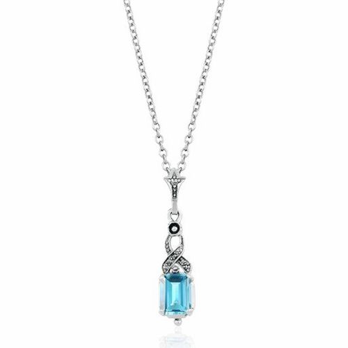 Sterling Silver Marcasite and Blue Topaz Necklace - P0042BTF